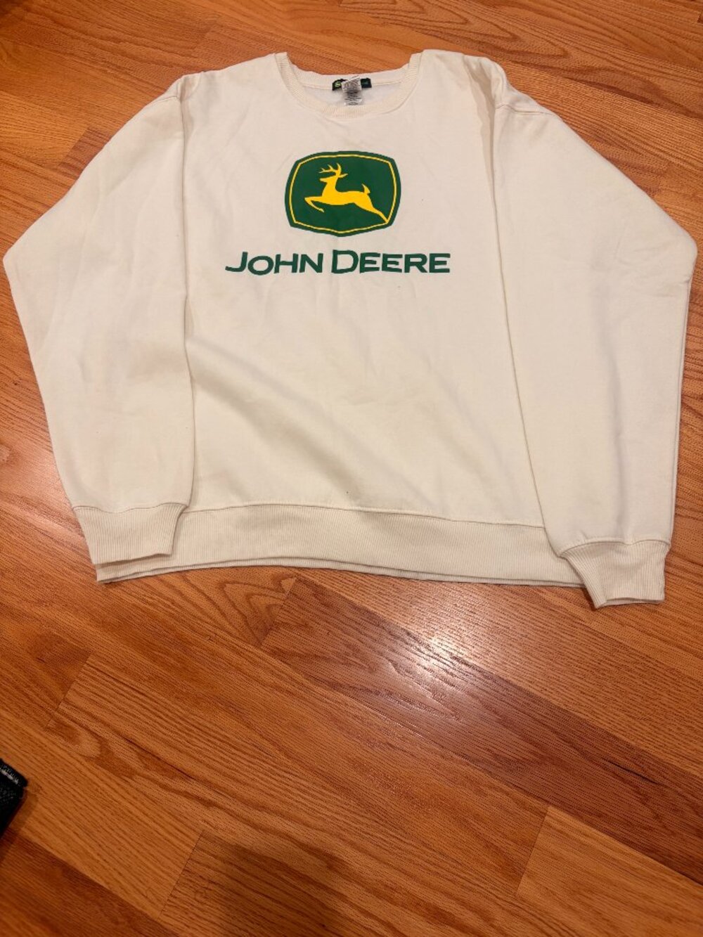 John Deere Women's White and Cream Sweatshirt